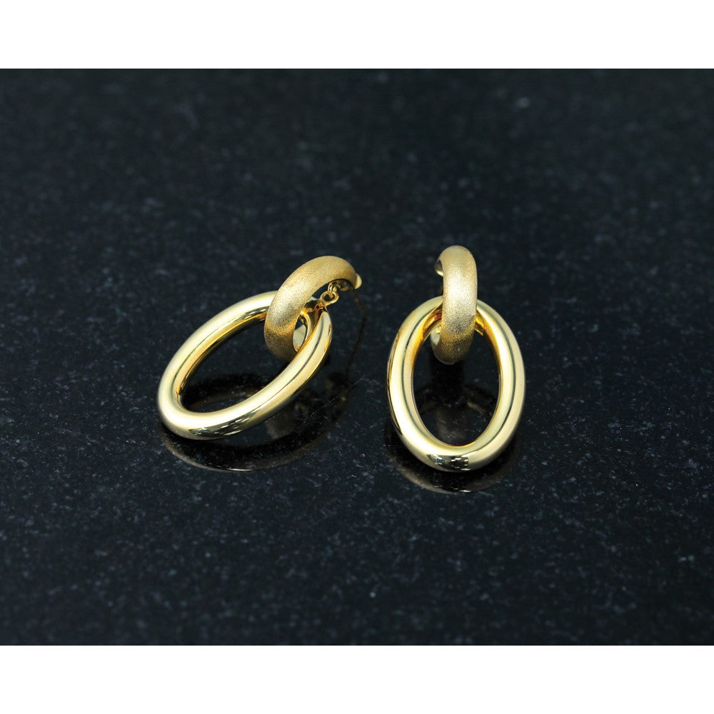 Polished and Brushed Oval Dangle Post Earrings - 4.15g