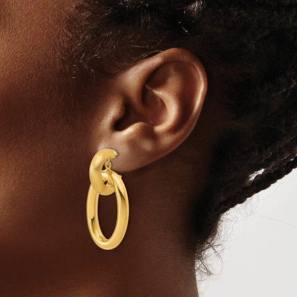 Polished and Brushed Oval Dangle Post Earrings - 4.15g