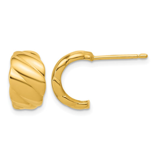 Polished and Grooved J-Hoop Post Earrings - 7.8mm
