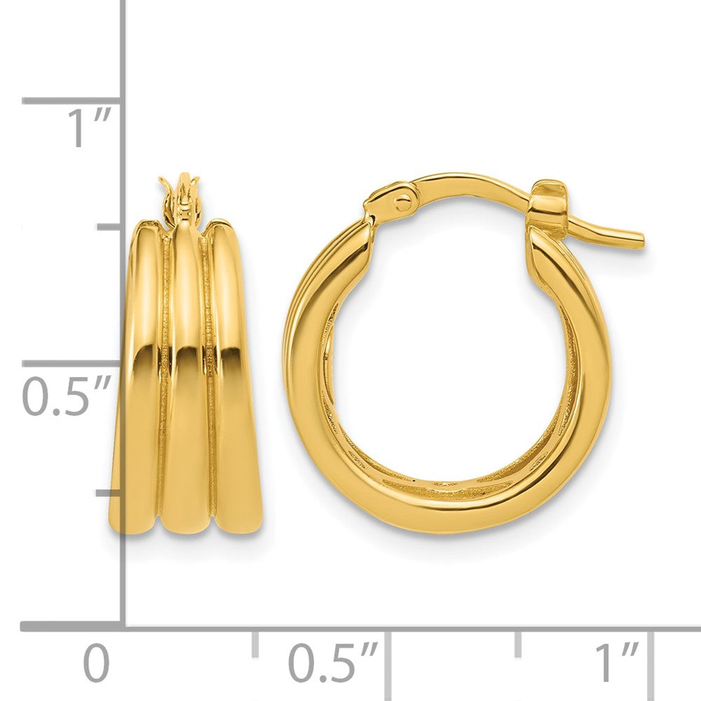 Polished and Grooved Hoop Earrings - 7.5mm