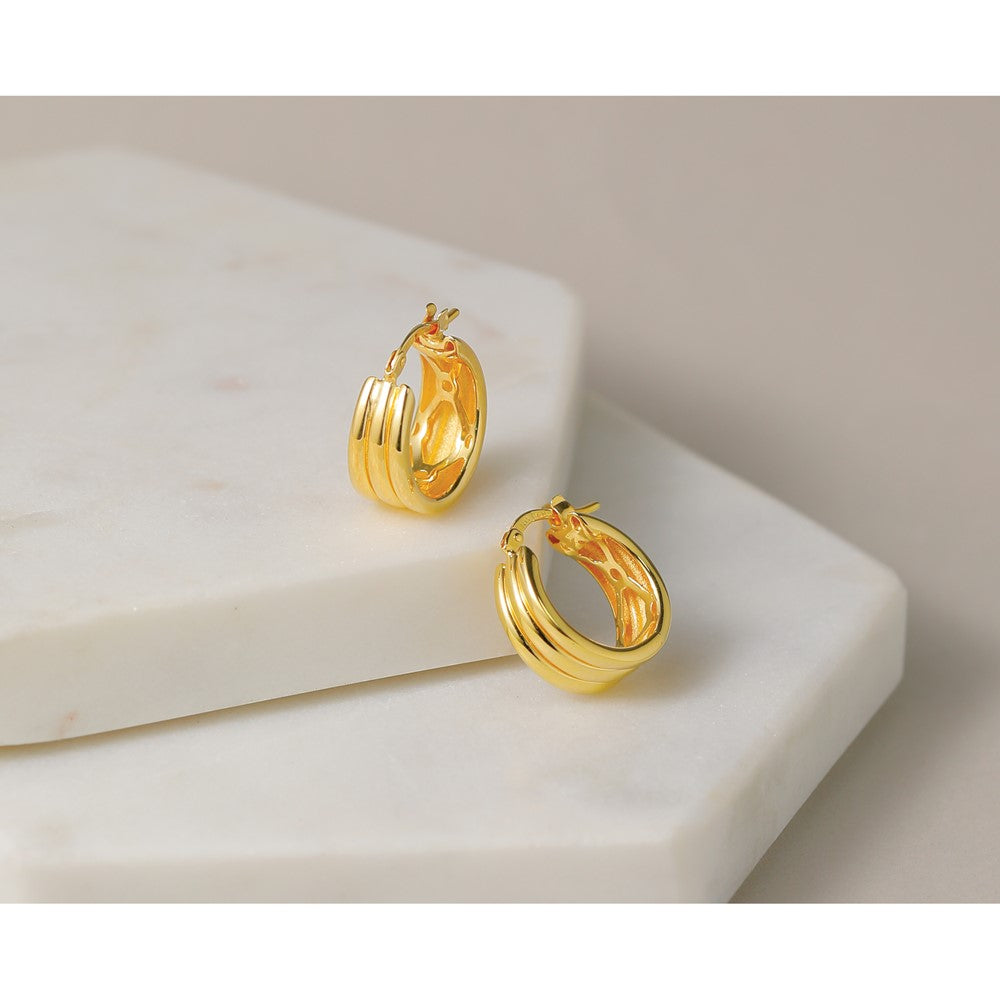 Polished and Grooved Hoop Earrings - 7.5mm