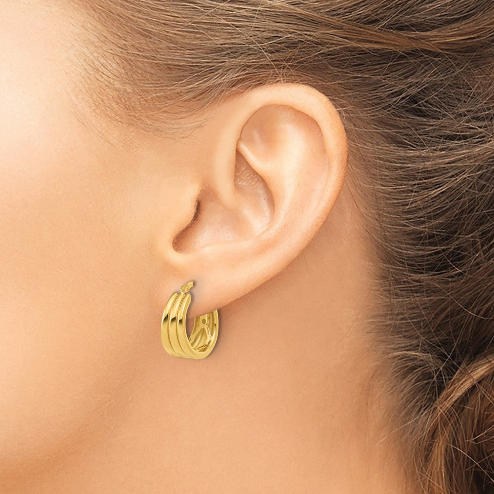 Polished and Grooved Hoop Earrings - 7.5mm