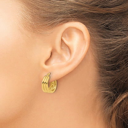 Polished and Grooved Hoop Earrings - 7.5mm