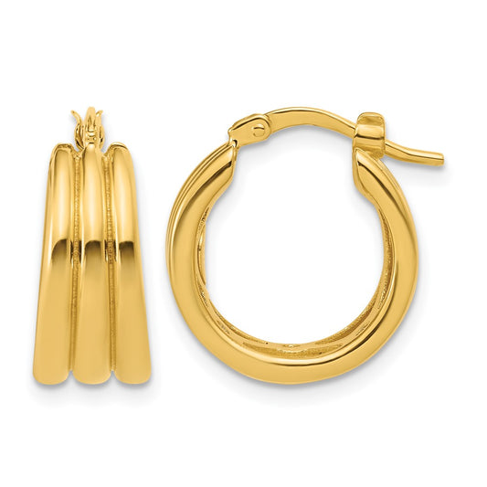 Polished and Grooved Hoop Earrings - 7.5mm