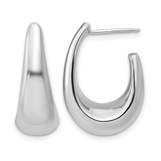 Polished Hollow J-Hoop Post Earrings - 8.75mm