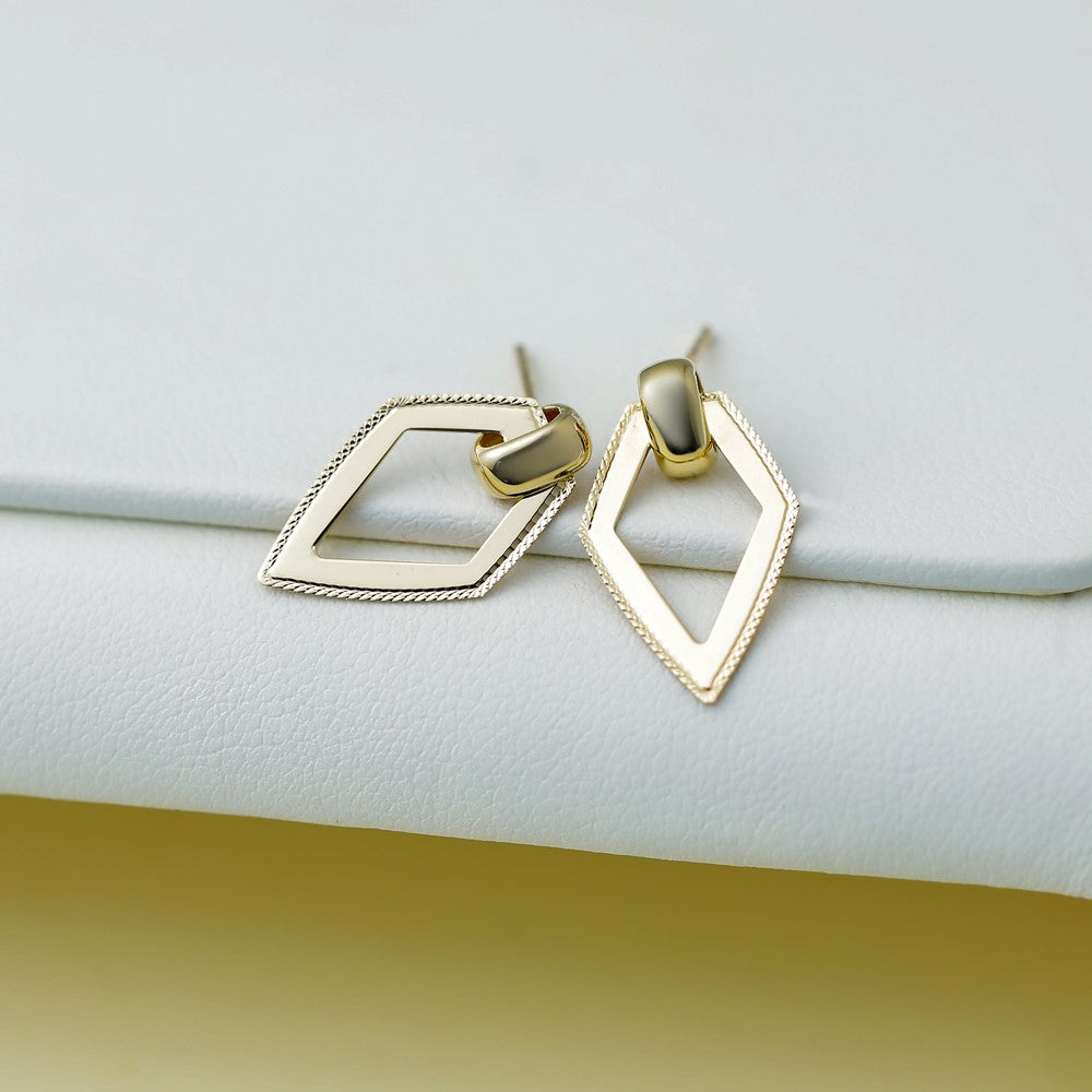 Polished Diamond shape Dangle Post Earrings - 1.63g