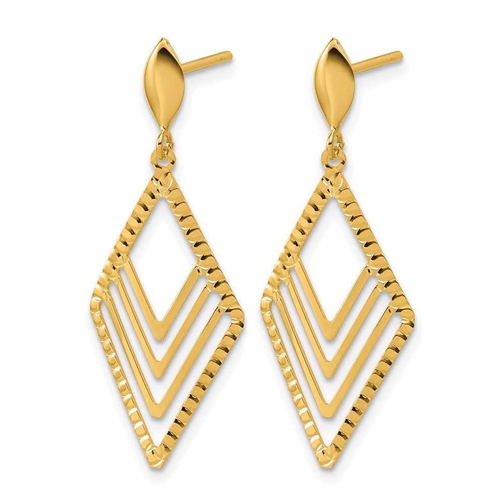 Polished Diamond Shape Dangle Post Earrings - 1.93g