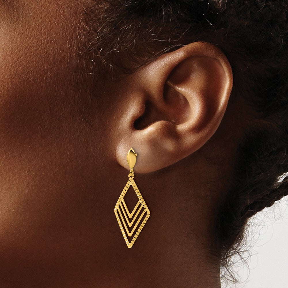 Polished Diamond Shape Dangle Post Earrings - 1.93g