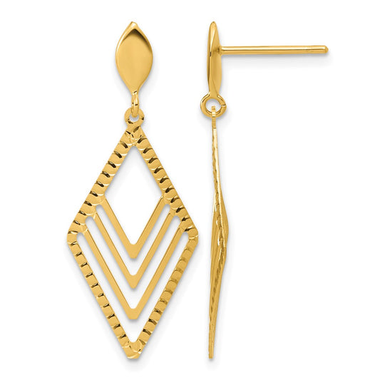 Polished Diamond Shape Dangle Post Earrings - 1.93g