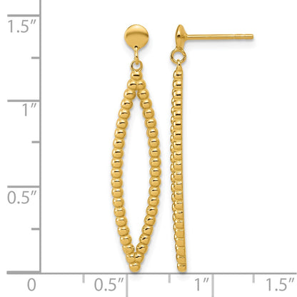 Polished Beaded Post Dangle Earrings - Yellow Gold