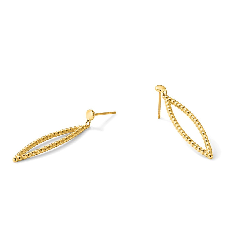 Polished Beaded Post Dangle Earrings - Yellow Gold