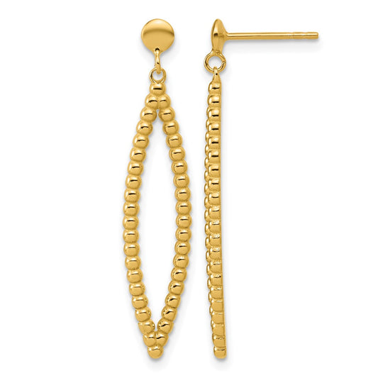 Polished Beaded Post Dangle Earrings - Yellow Gold
