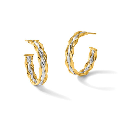 Polished Wave J-Hoop Post Earrings