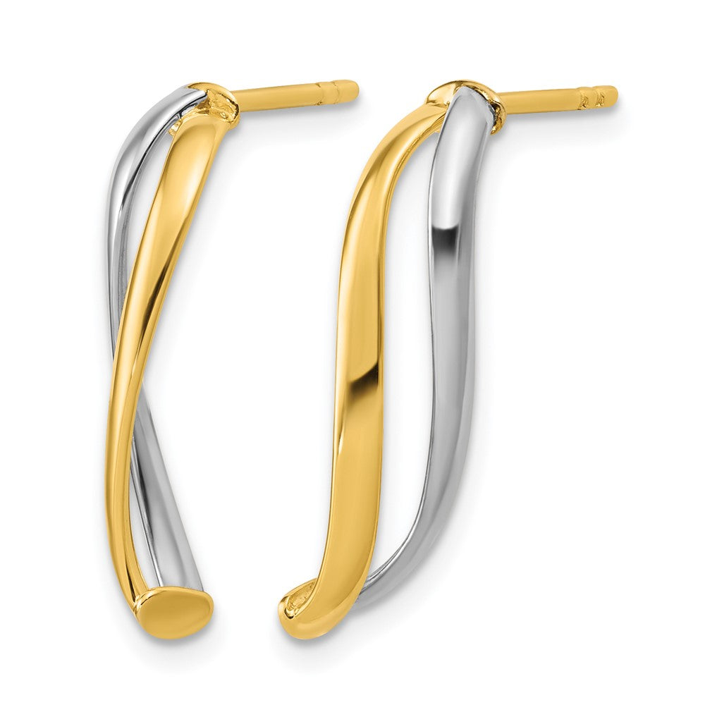 Polished Curve Post Earrings - Yellow Gold with Rhodium