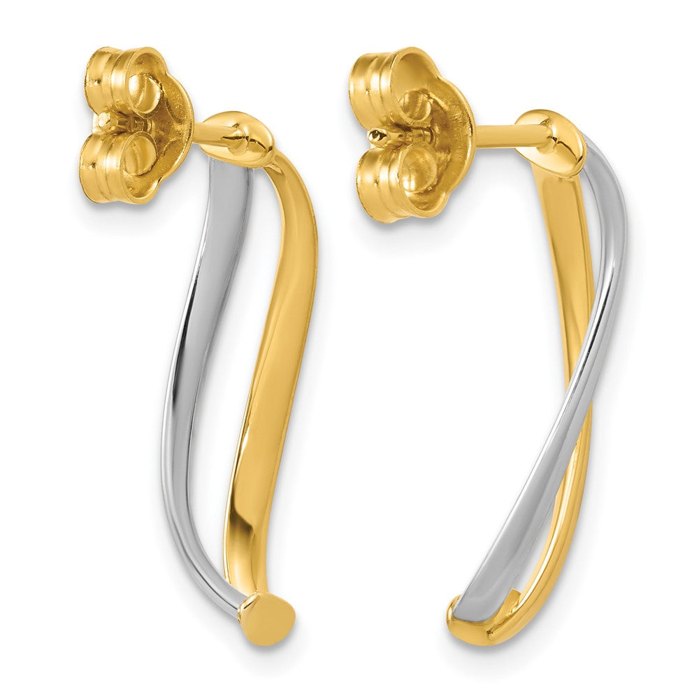 Polished Curve Post Earrings - Yellow Gold with Rhodium