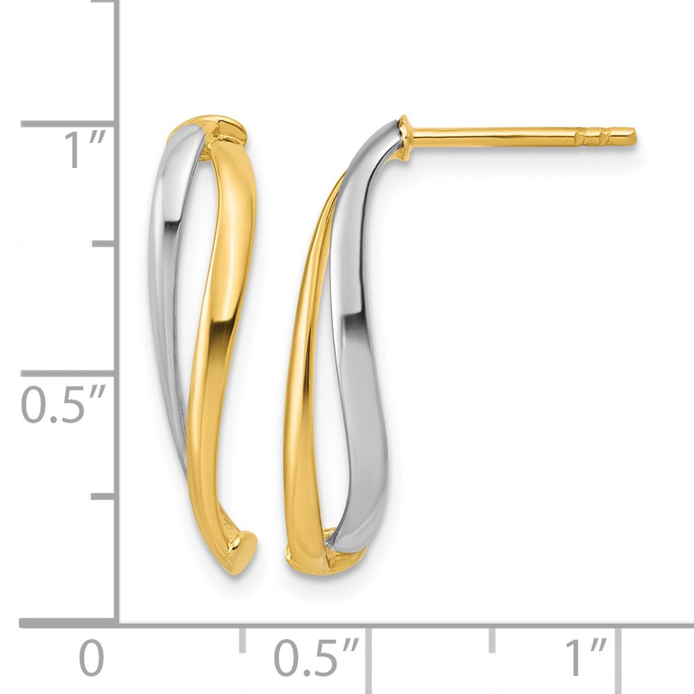Polished Curve Post Earrings - Yellow Gold with Rhodium