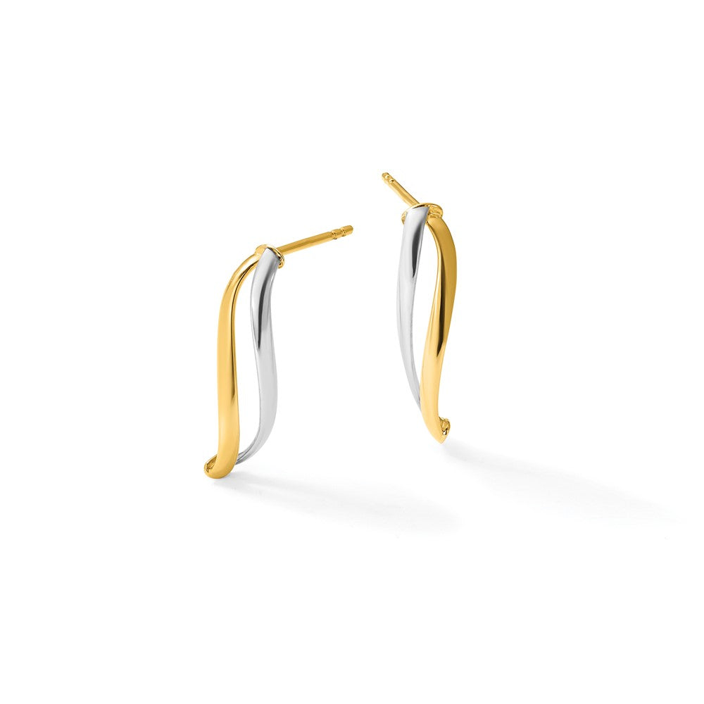 Polished Curve Post Earrings - Yellow Gold with Rhodium