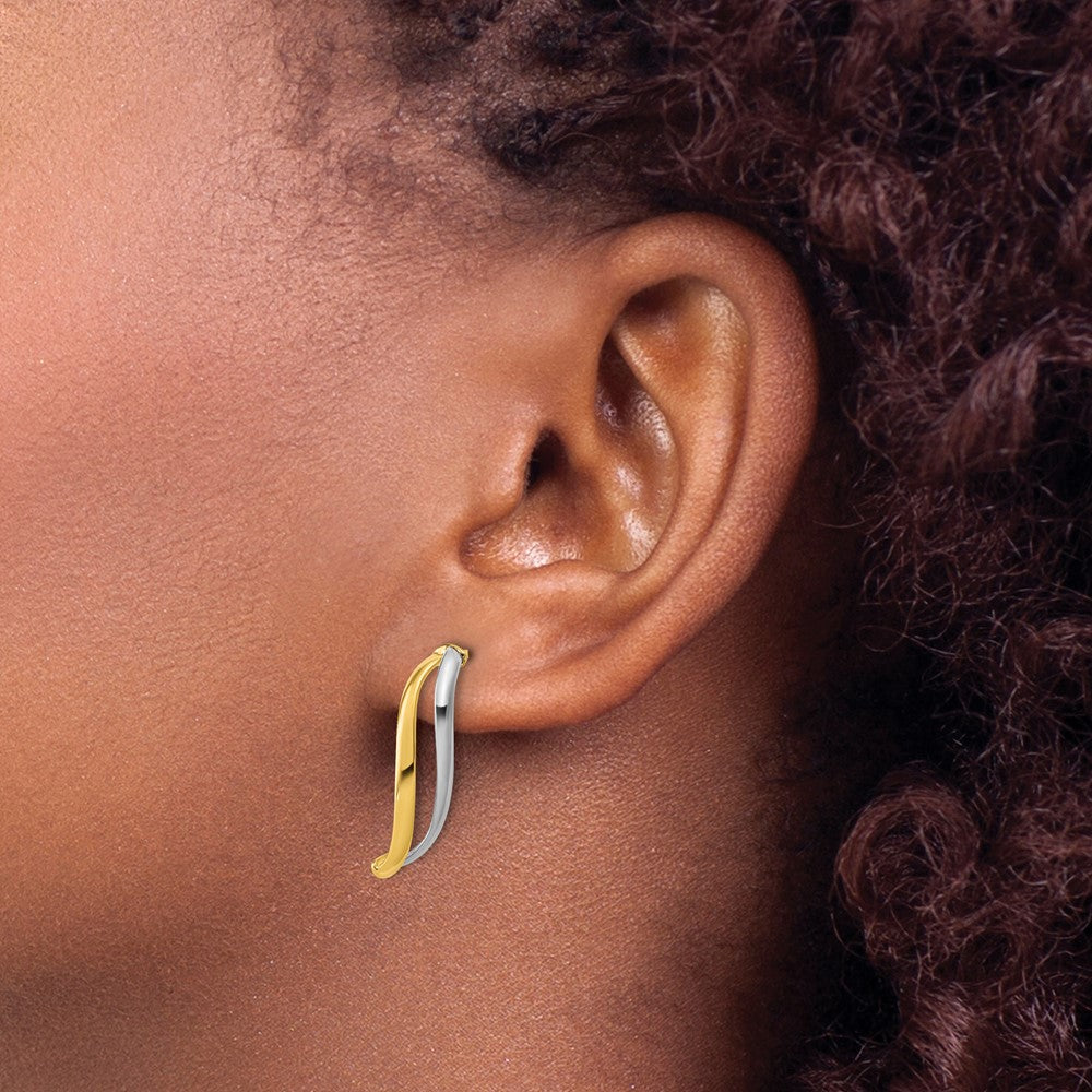 Polished Curve Post Earrings - Yellow Gold with Rhodium