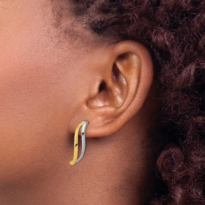 Polished Curve Post Earrings - Yellow Gold with Rhodium