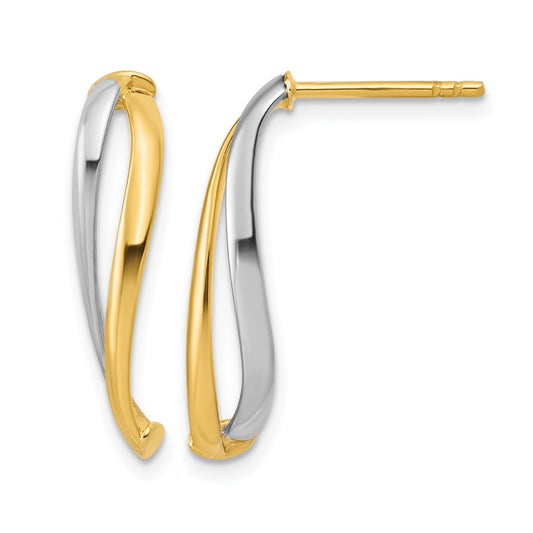 Polished Curve Post Earrings - Yellow Gold with Rhodium