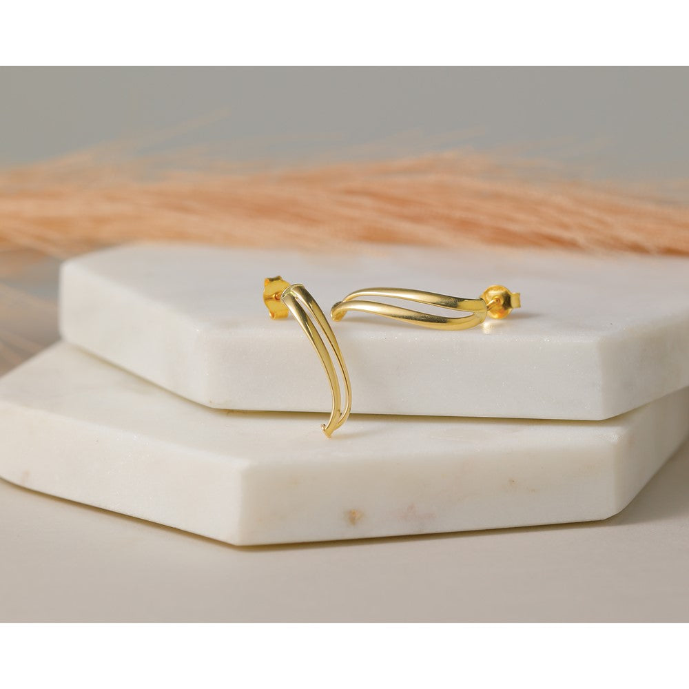 Polished Curve Post Earrings - Yellow Gold