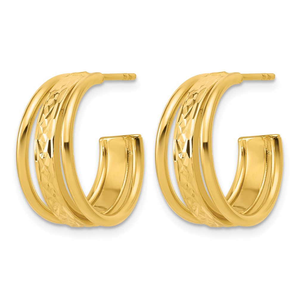 Polished and Diamond-cut 3-Row J-Hoop Post Earrings - 20mm