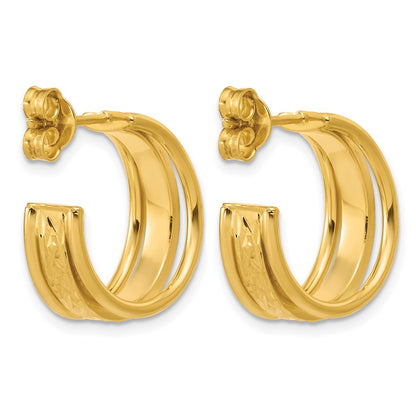 Polished and Diamond-cut 3-Row J-Hoop Post Earrings - 20mm