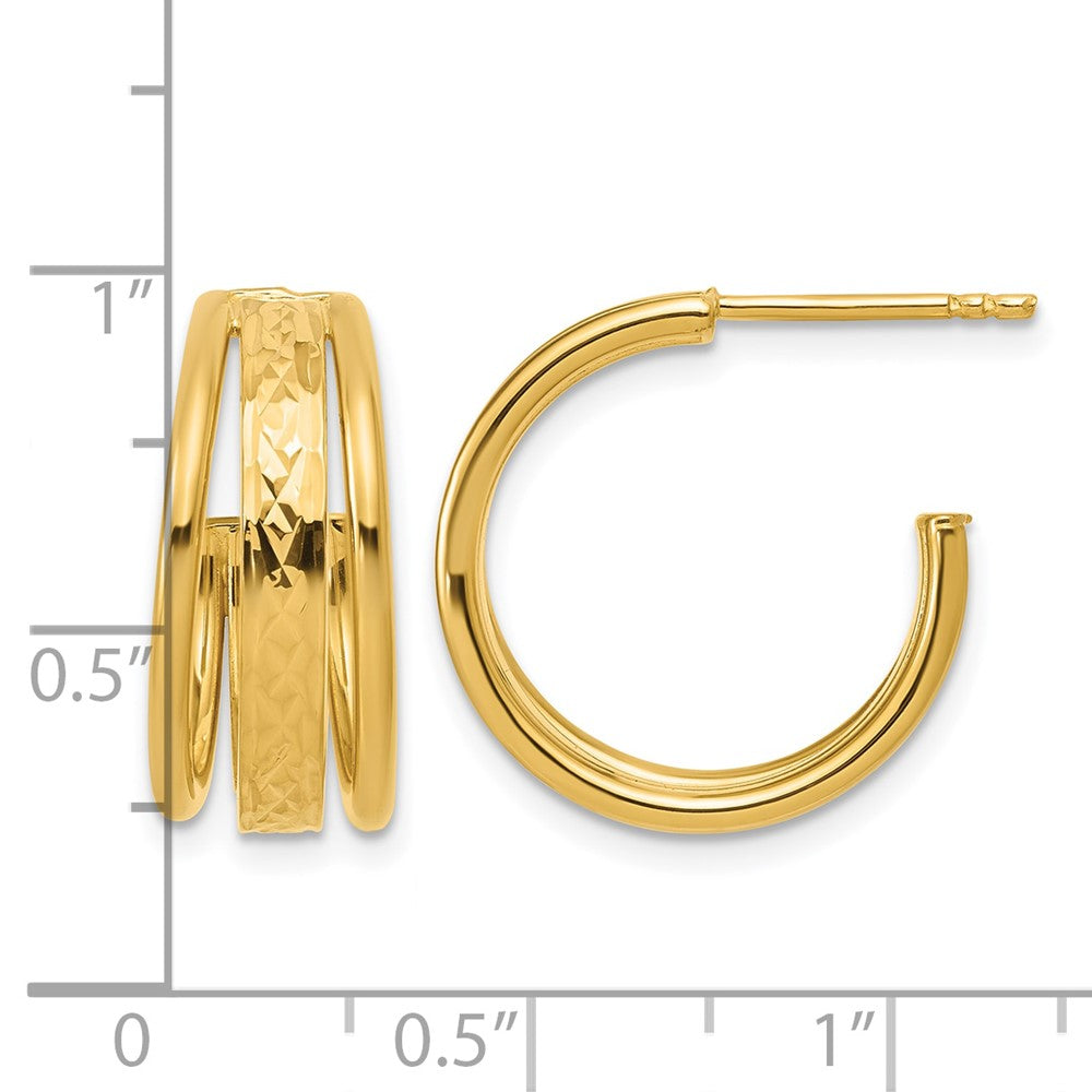 Polished and Diamond-cut 3-Row J-Hoop Post Earrings - 20mm