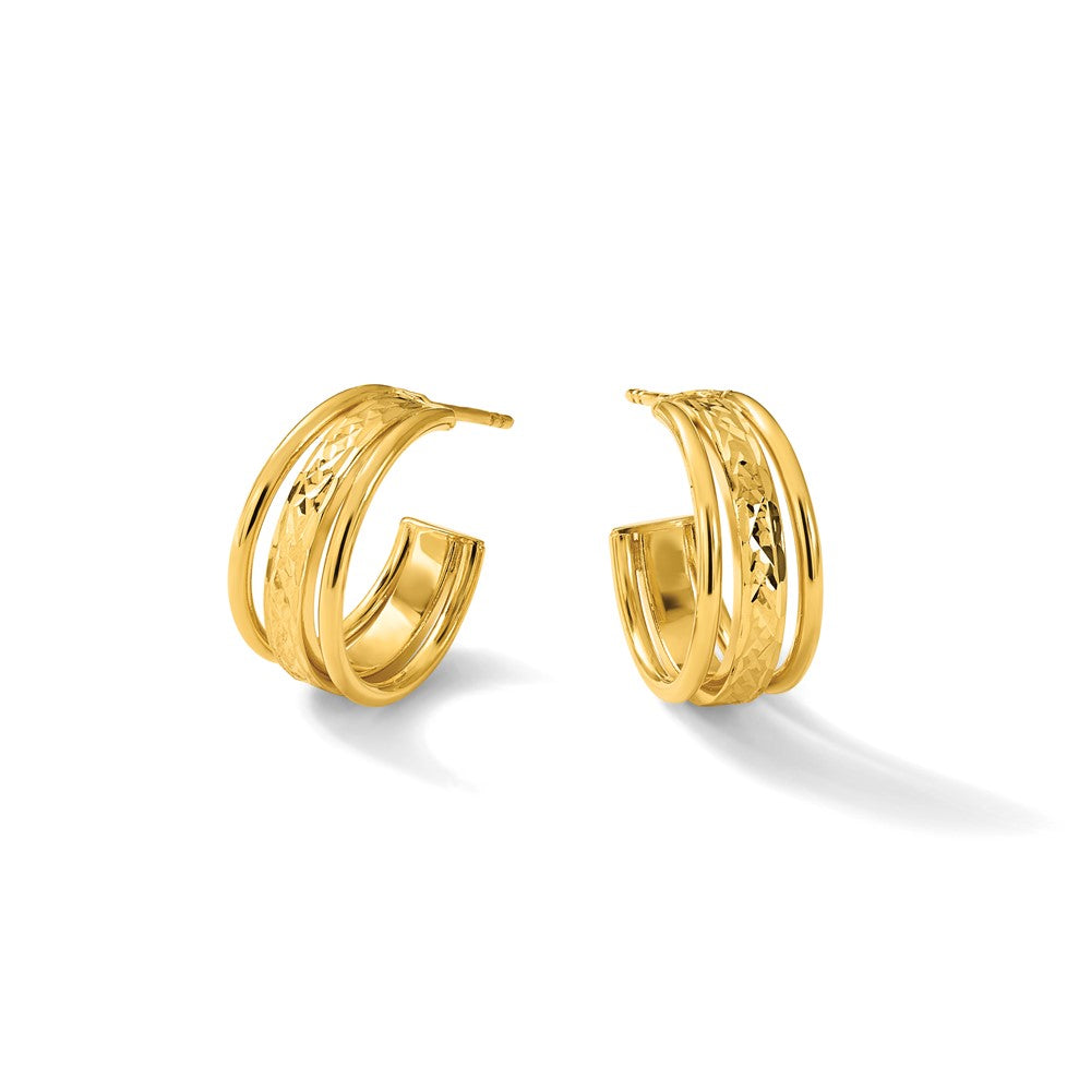 Polished and Diamond-cut 3-Row J-Hoop Post Earrings - 20mm