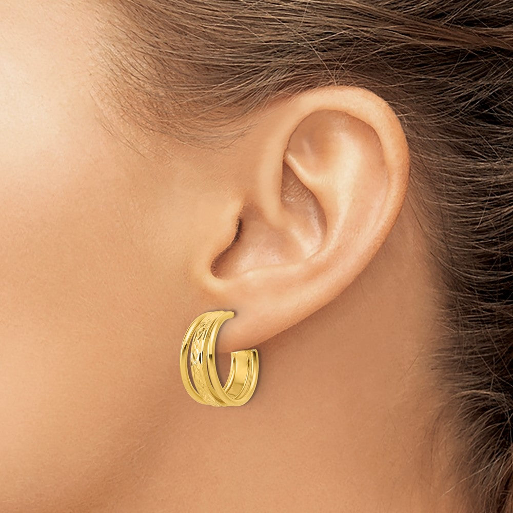 Polished and Diamond-cut 3-Row J-Hoop Post Earrings - 20mm