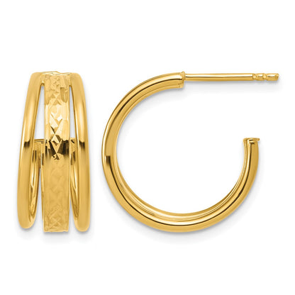 Polished and Diamond-cut 3-Row J-Hoop Post Earrings - 20mm