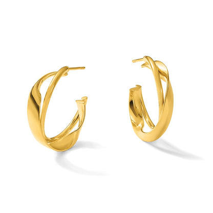 Polished 2-Row Twist J-Hoop Post Earrings