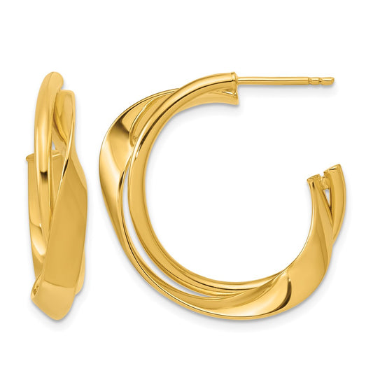 Polished 2-Row Twist J-Hoop Post Earrings
