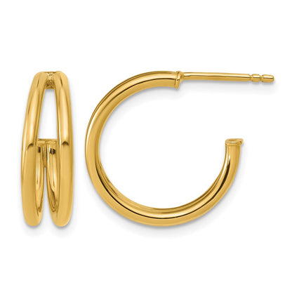 Polished 2-row J-Hoop Post Earrings - 6.5mm
