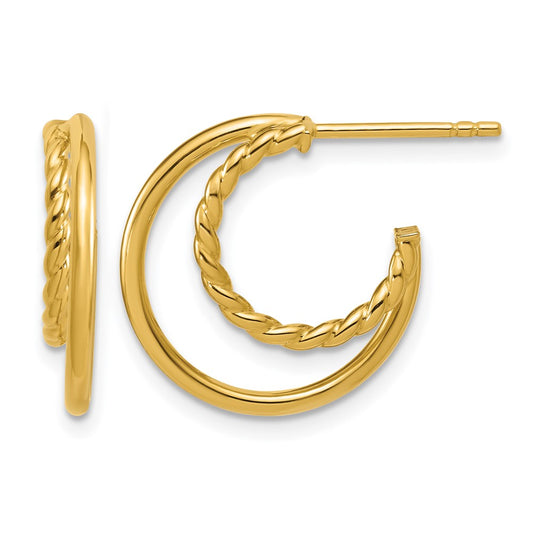 Polished and Twisted 2-row J-Hoop Post Earrings