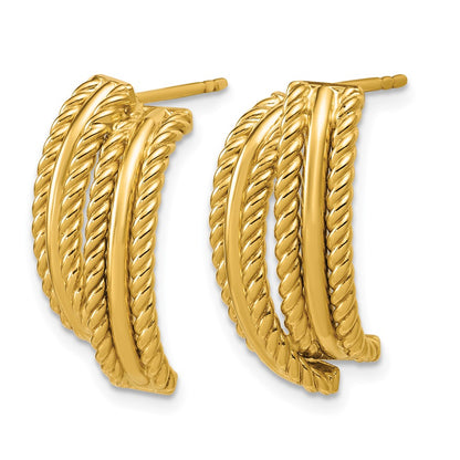 Polished and Twisted J-Hoop Post Earrings - 2.7mm
