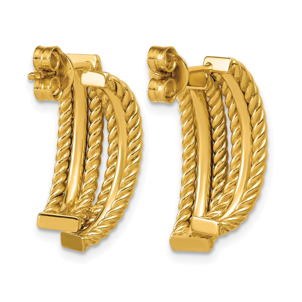 Polished and Twisted J-Hoop Post Earrings - 2.7mm