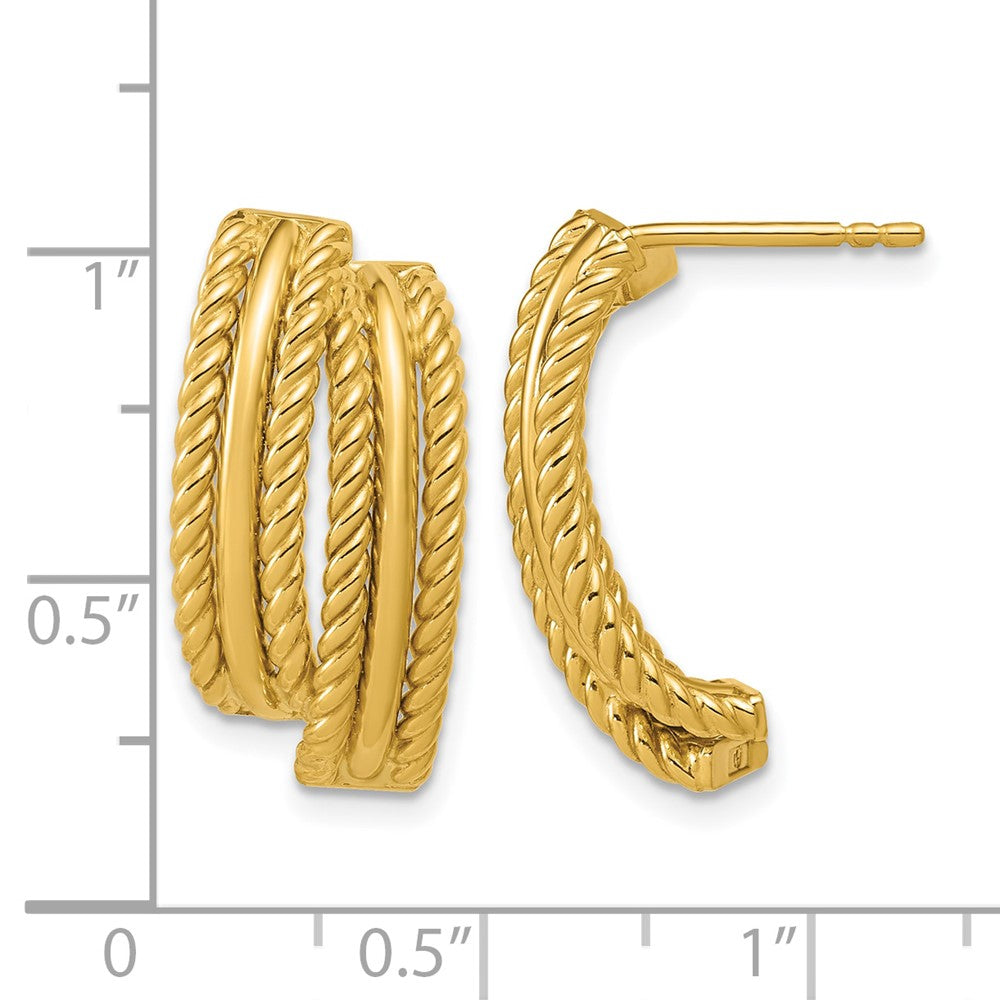 Polished and Twisted J-Hoop Post Earrings - 2.7mm