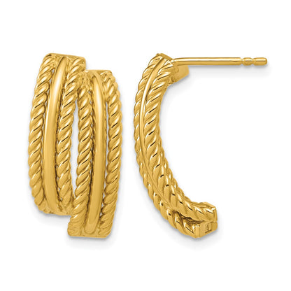 Polished and Twisted J-Hoop Post Earrings - 2.7mm