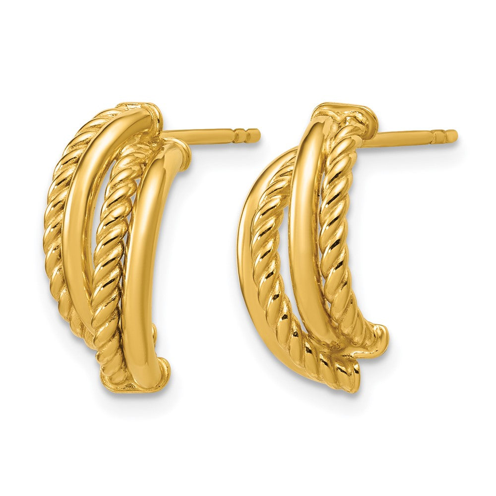 Polished and Twisted J-Hoop Post Earrings - 2.2mm