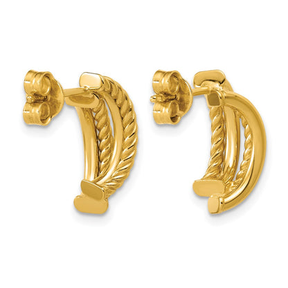 Polished and Twisted J-Hoop Post Earrings - 2.2mm