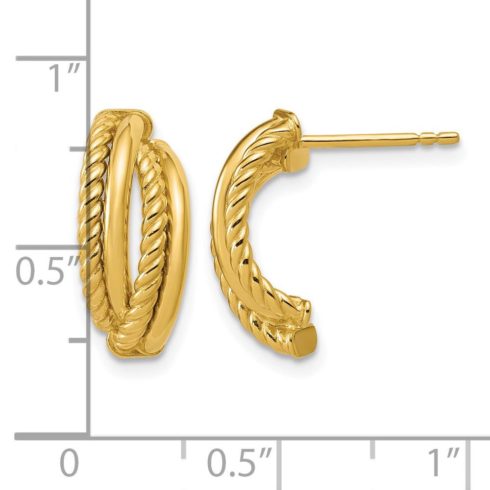Polished and Twisted J-Hoop Post Earrings - 2.2mm