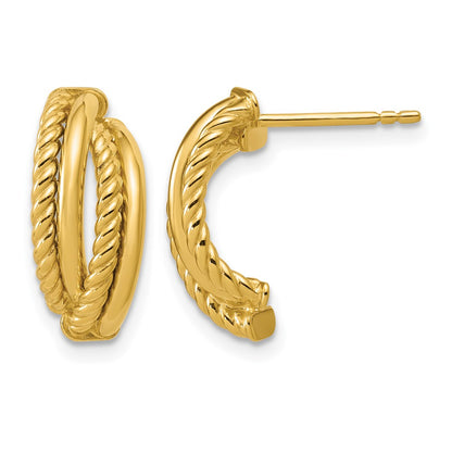 Polished and Twisted J-Hoop Post Earrings - 2.2mm