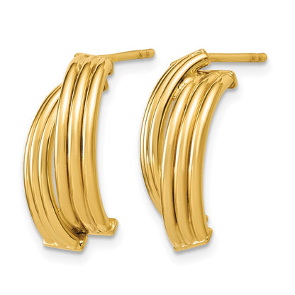Polished and Grooved J-Hoop Post Earrings - 2.6mm
