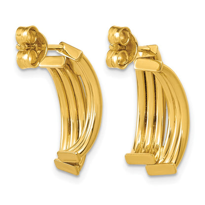 Polished and Grooved J-Hoop Post Earrings - 2.6mm