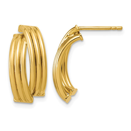 Polished and Grooved J-Hoop Post Earrings - 2.6mm