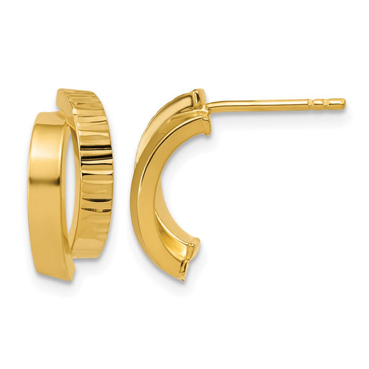 Polished and Diamond-cut crisscross J-Hoop Earrings