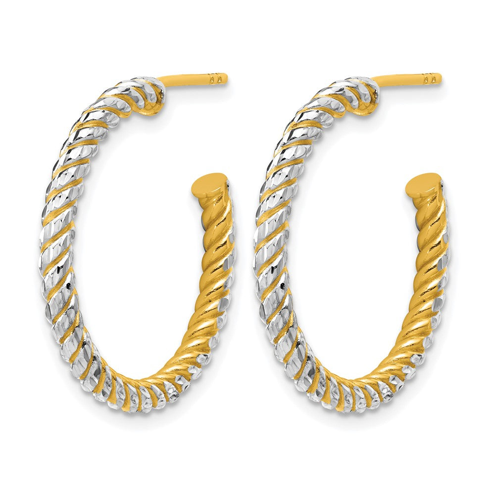 Polished and Diamond-cut J-Hoop Earrings - 1.97g