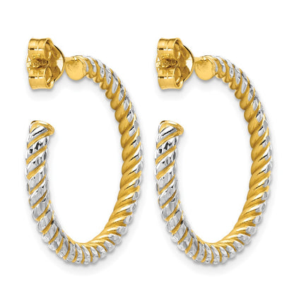 Polished and Diamond-cut J-Hoop Earrings - 1.97g
