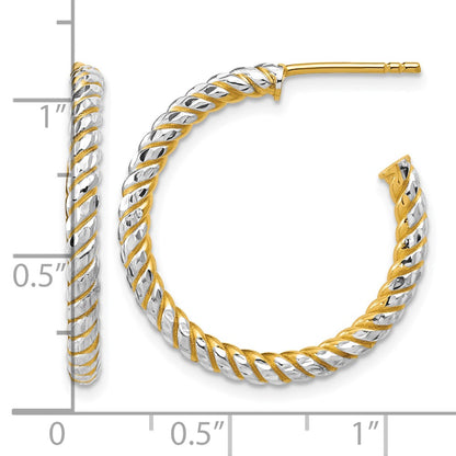 Polished and Diamond-cut J-Hoop Earrings - 1.97g